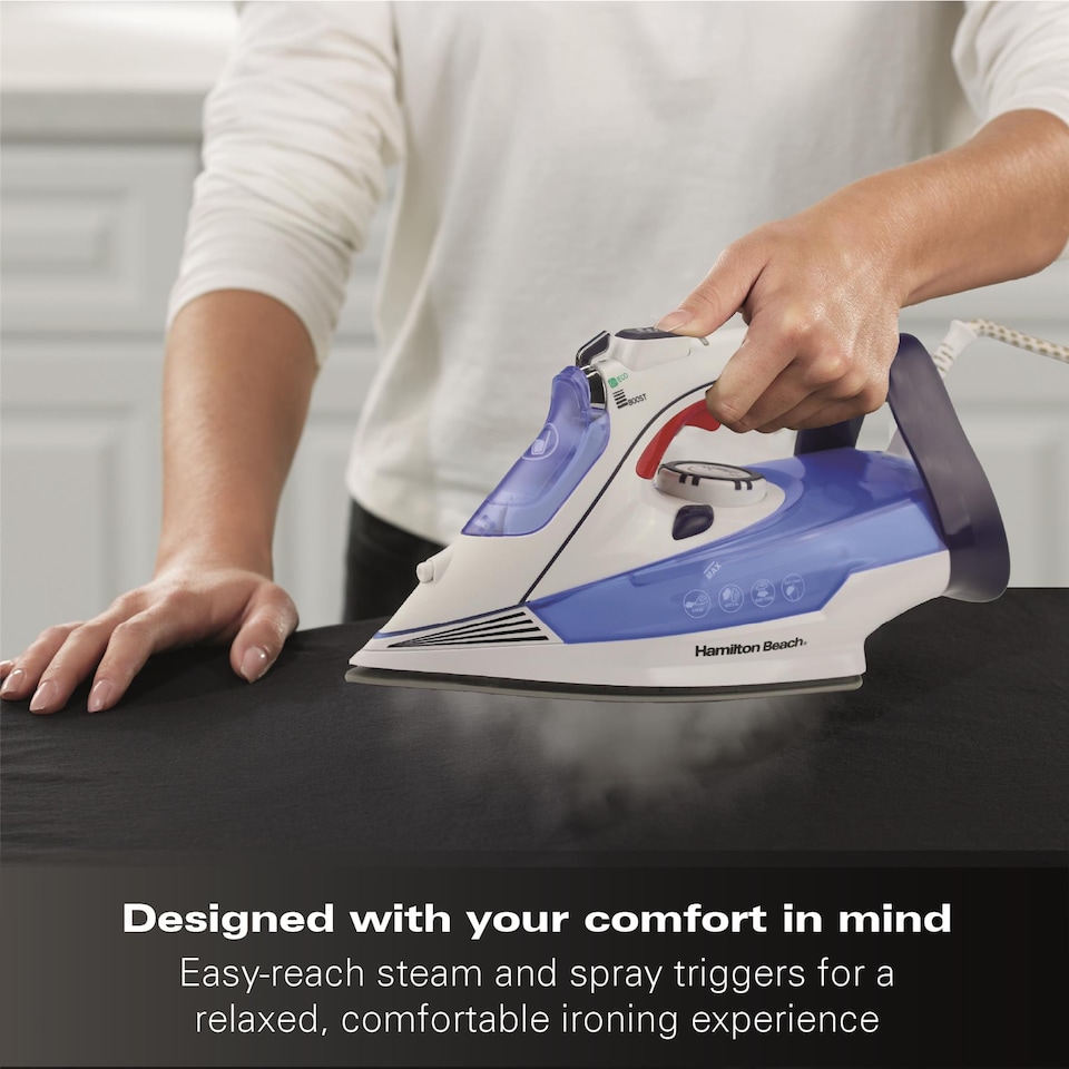 image 1 of Hamilton Beach Pro SteamMax Steam Iron - White/Blue