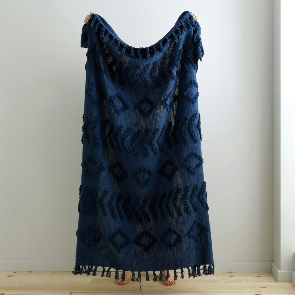image 1 of Pineapple Elephant Kabeli Tufted 130x170cm Throw Navy Blue