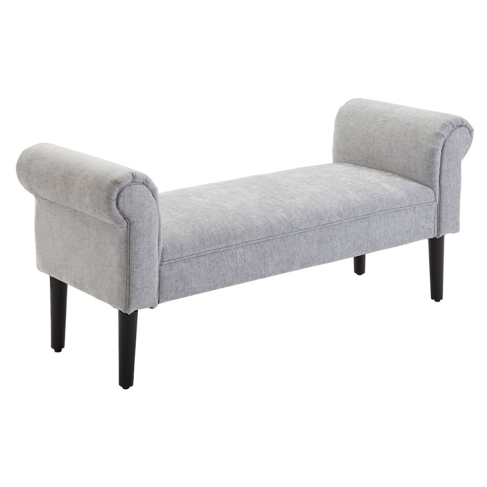 image 1 of HOMCOM Bed End Bench, Window Seat, Linen Chaise Lounge Sofa with Arm and Wooden Legs for Bedroom, Living Room, Grey