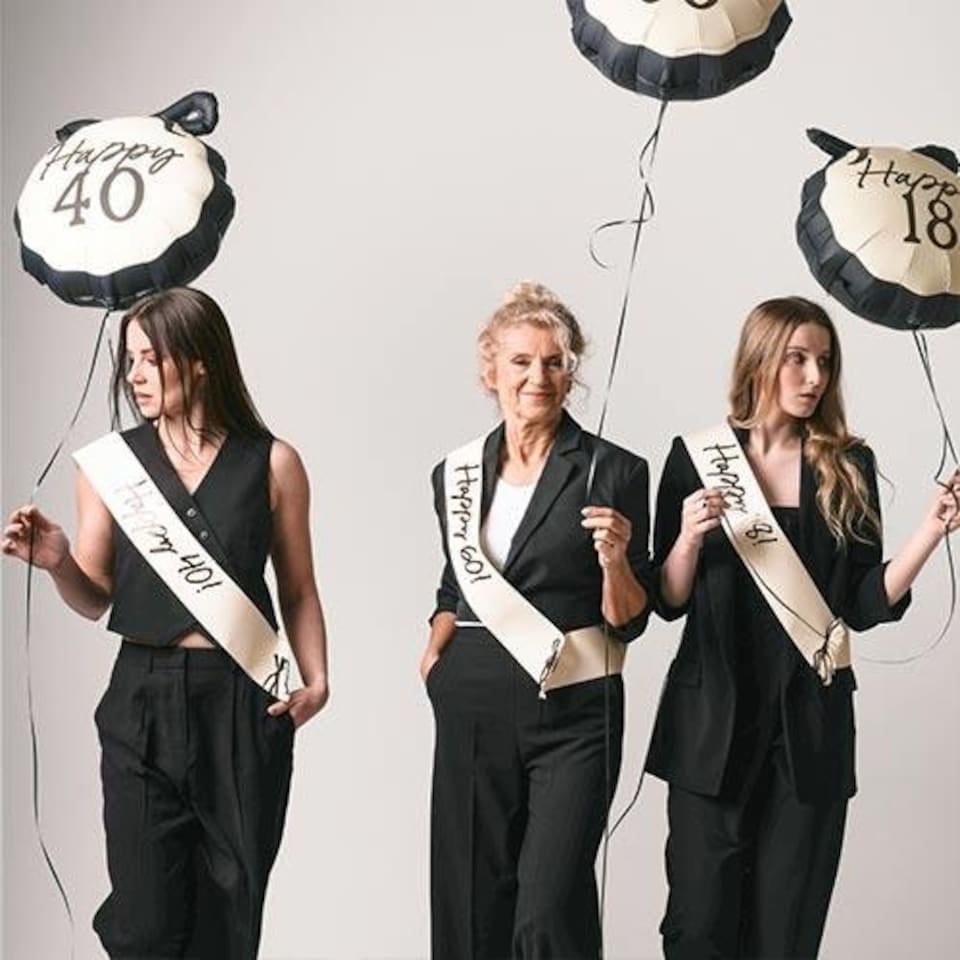 image 1 of Happy 60th Birthday Cream & Black Elegant Milestone Paper Sash Cream | One Size