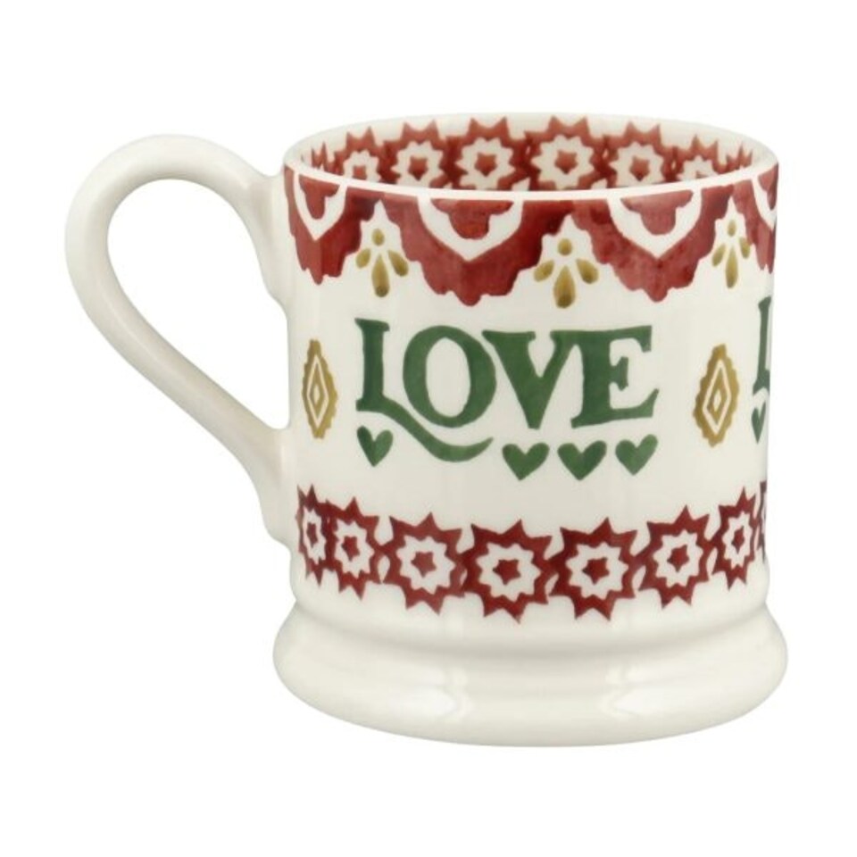image 1 of Mug Set: 2 x 300ml Emma Bridgewater Christmas Peace & Love Set, Set Of 2 Half Pint Mugs, Ceramic White