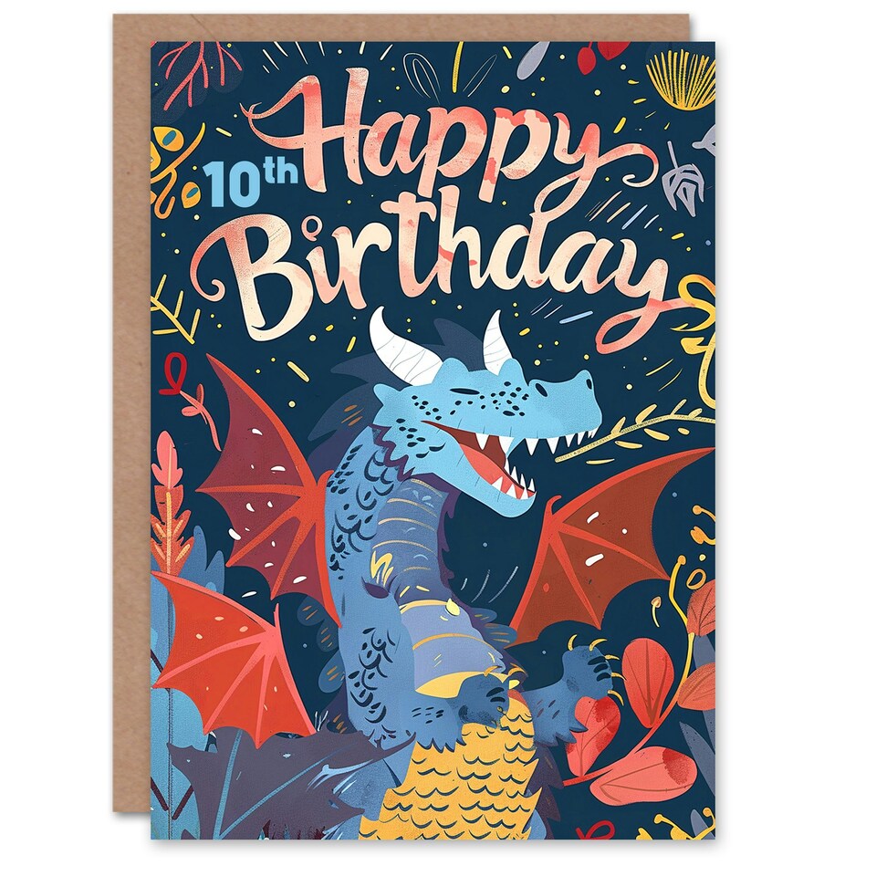 image 1 of Laughing Dragon Design Fun Joy 10th 10 Year Old Child Kids Birthday Card