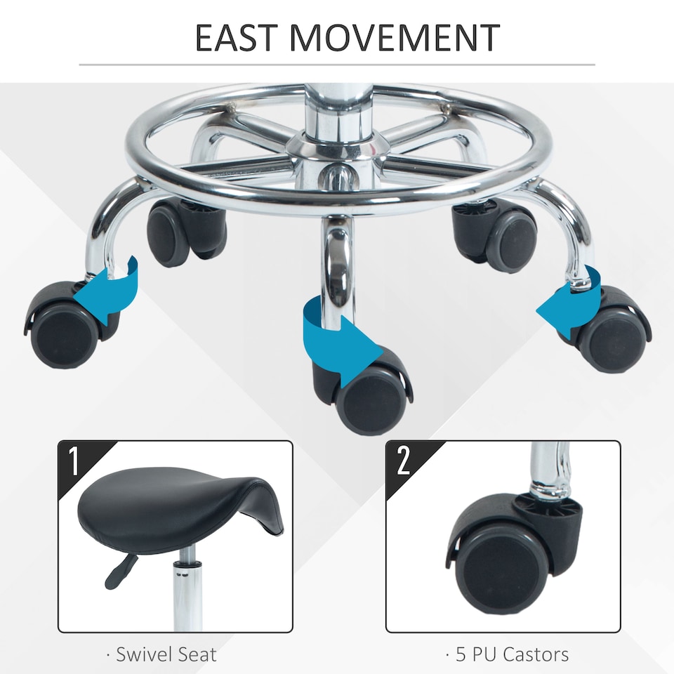 image 1 of HOMCOM Saddle Stool, PU Leather Adjustable Rolling Salon Chair for Massage, Spa, Clinic, Beauty, Hairdressing and Tattoo, Black