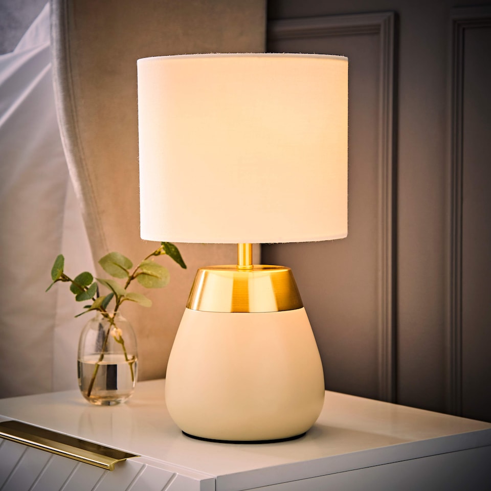 image 1 of ValueLights Hurst Cream Touch Touch Table Lamp Drum Shade & Bulb | Cream