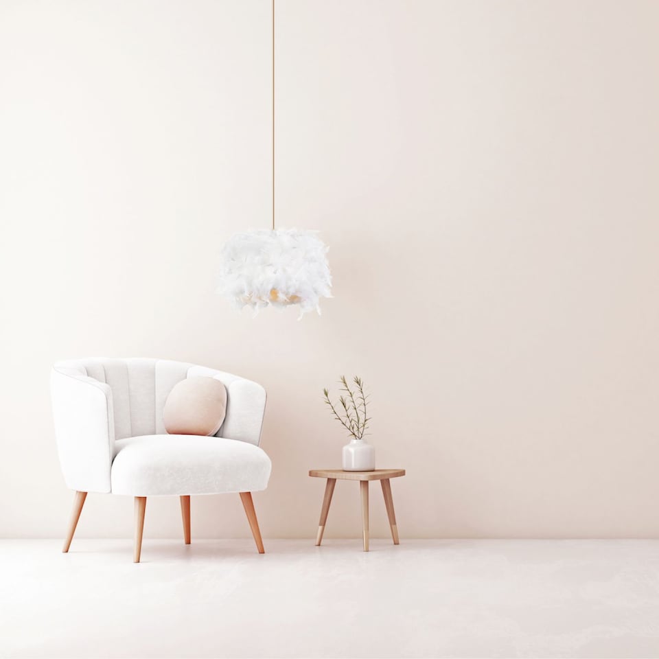 image 1 of Modern Designer Real White Feather Drum Lamp Shade with Inner Cotton Lining | White | White | 1