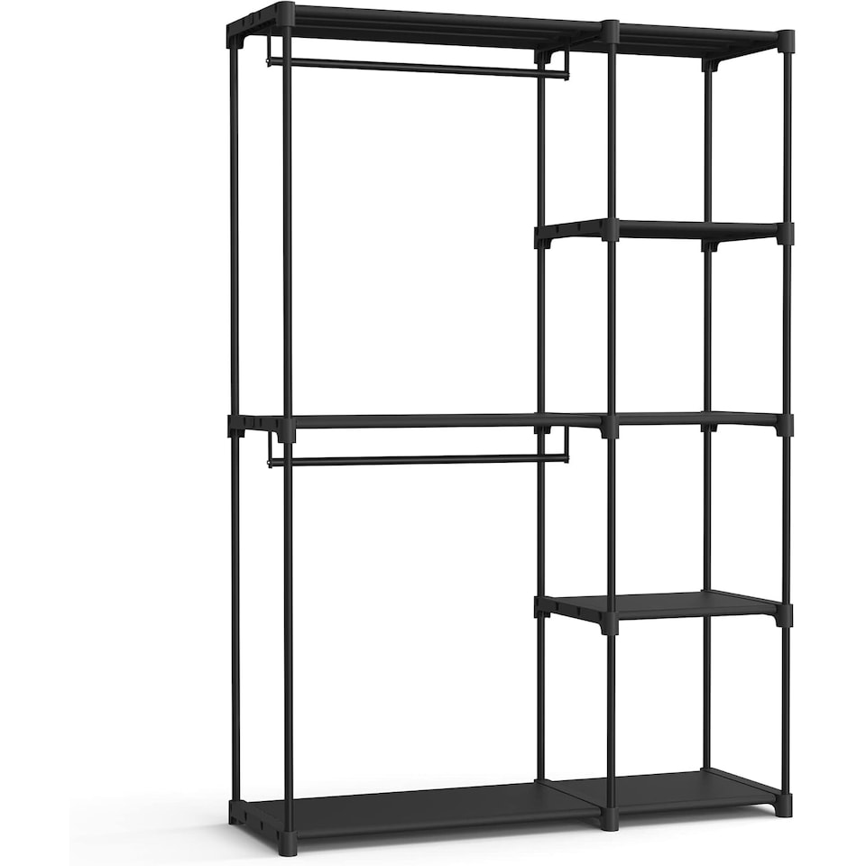 image 1 of Open Design Wardrobe with Dual Hanging Areas and Shelving Storage, Black