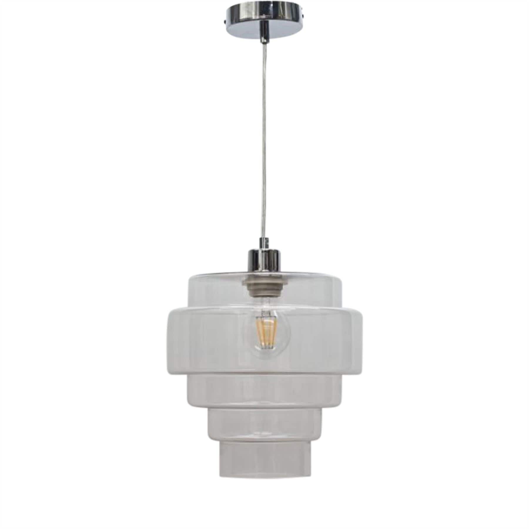First Choice Lighting Benson - 5 Tier Clear Glass & Chrome Ceiling Pendant Light Fitting