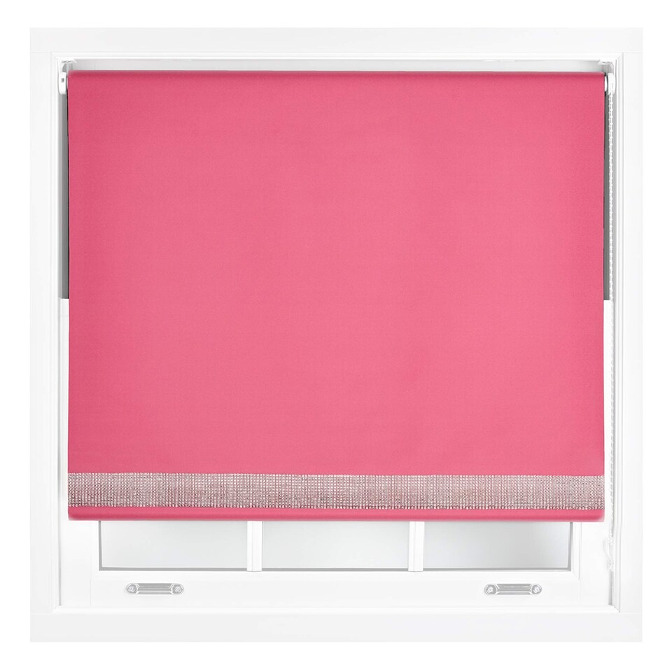 image 1 of FURNISHED Thermal Blackout Roller Blinds with Diamante Edge Made to Measure Window Shade | Pink | Fuchsia | (W) 60cm x (L) 165cm