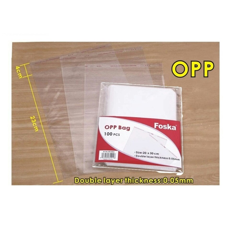 image 1 of Pack of 100 Clear OPP Bags 30 x 40cm with Self-Adhesive Strip