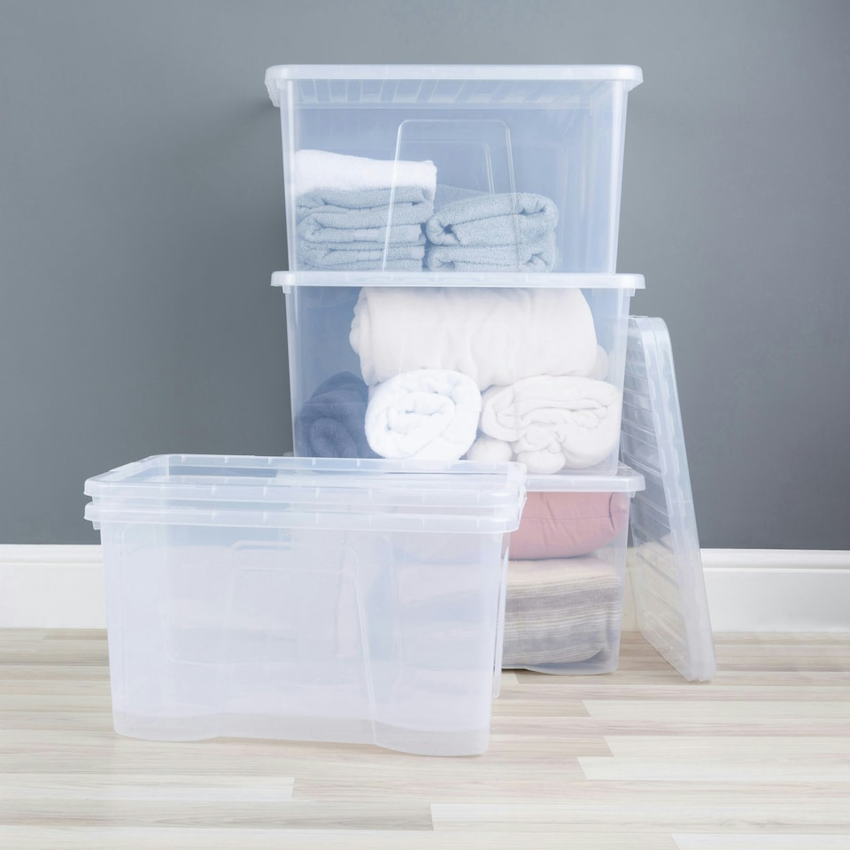 image 1 of Wham Crystal 5 x 60L Stackable Plastic Storage Boxes with Lids Clear