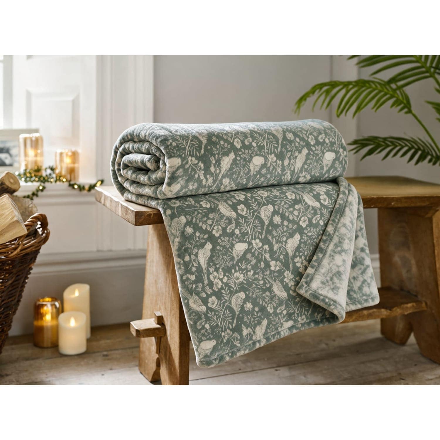 Woodland Bird Sage Fleece Throw
