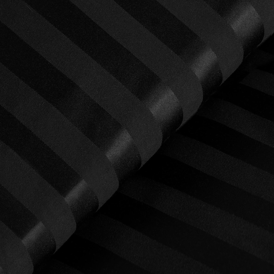 image 1 of OHS Satin Stripe Hotel Quality Duvet Cover and Pillowcase Set, Single - Black