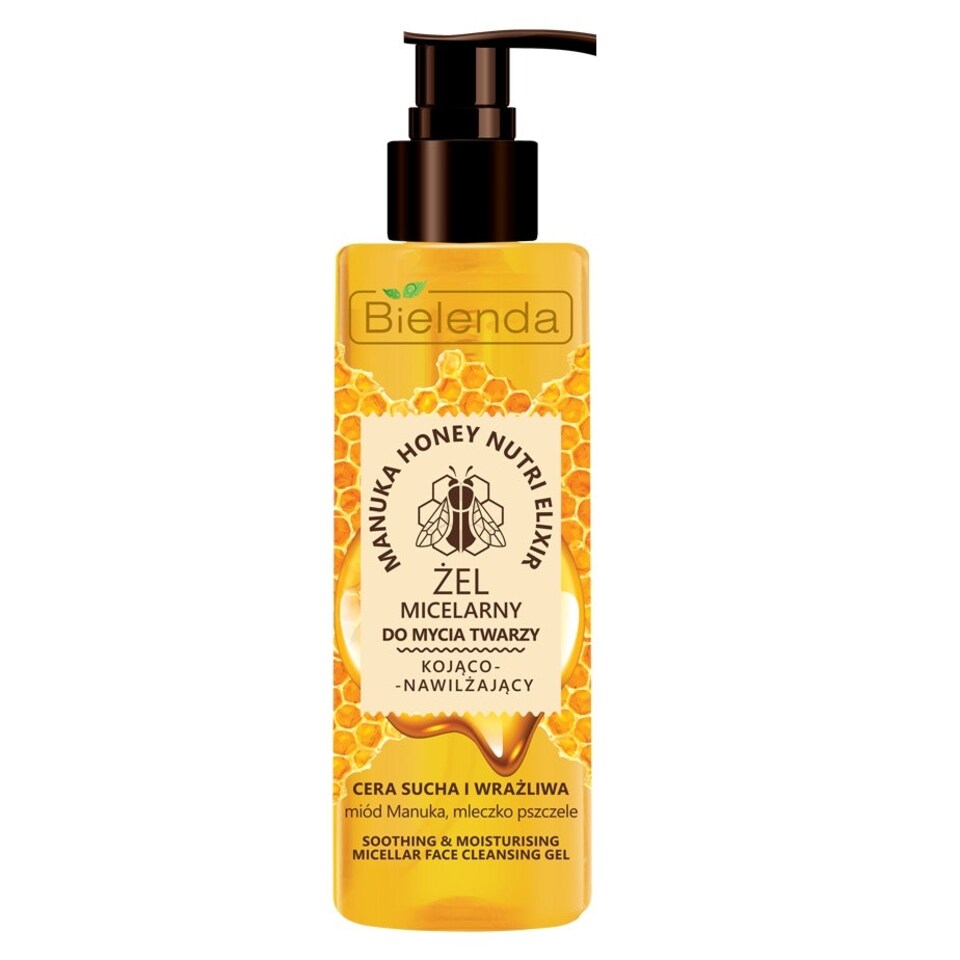 image 1 of Bielenda Manuka Honey Nutri Elixir Soothing and Moisturising Face Micellar Cleansing Gel for Dry and Sensitive Skin 200g