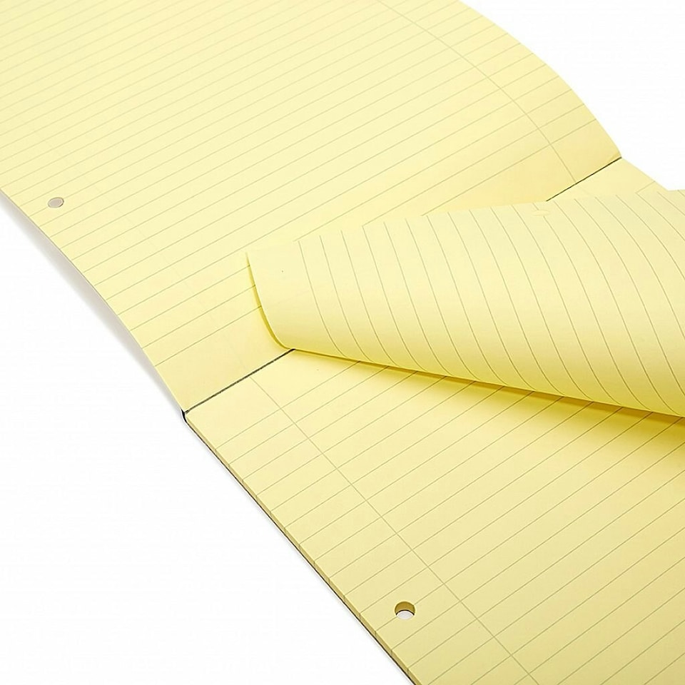 image 1 of Rhino A4 Yellow Paper 100 Page 8mm Lined with Margin Refill Pad