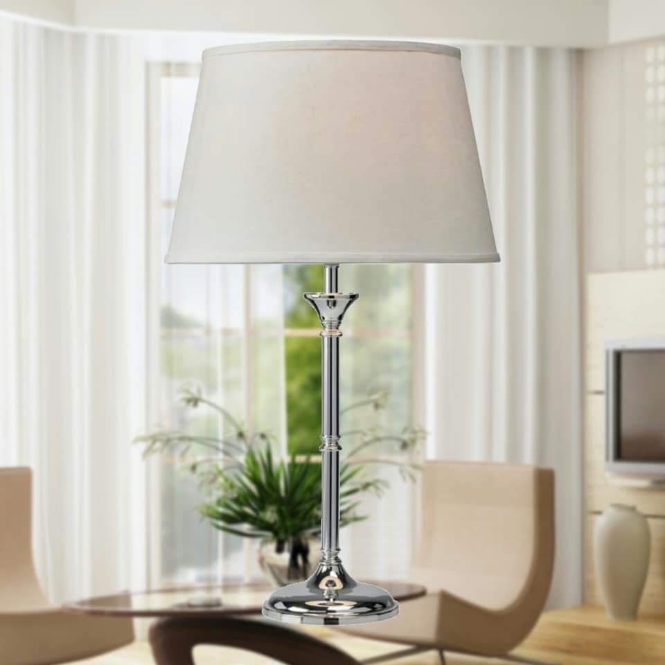 image 1 of Jasmin - 52cm Chrome Table Lamp with Ivory Shade Chrome | White