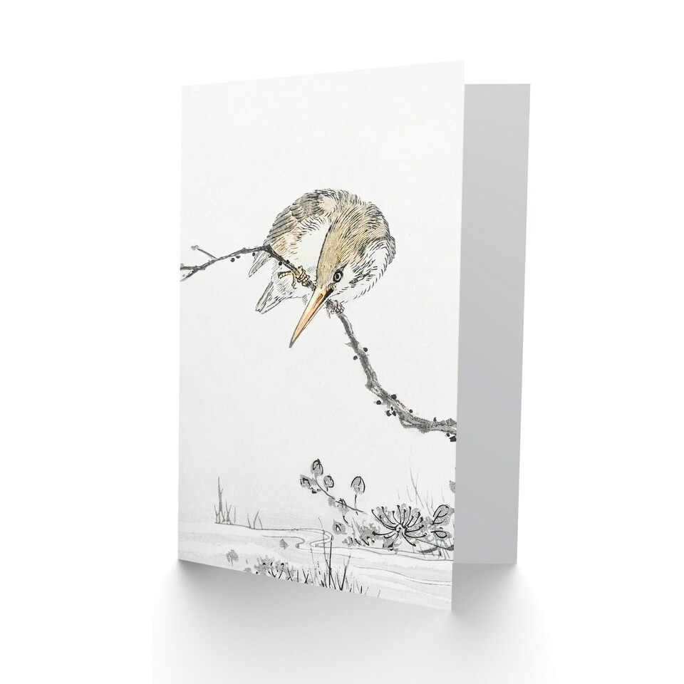 image 1 of Numata Kashu Art Card Pied Kingfisher Drawing Japanese
