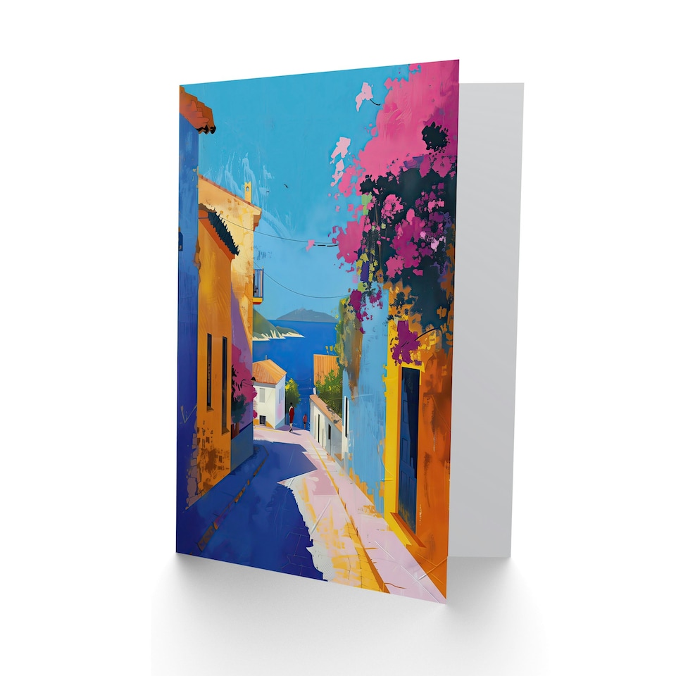 image 1 of Santorini Seaside Coastal Town Colourful Him Her Birthday Card