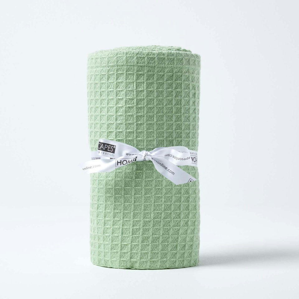 image 1 of Homescapes Organic Cotton Waffle Baby Blanket Sage Green - 90 x 112 cm