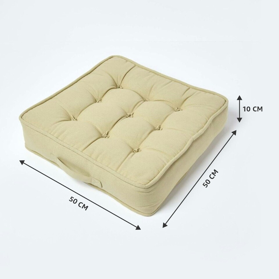 image 1 of Homescapes Sage Green Cotton Armchair Booster Cushion Green
