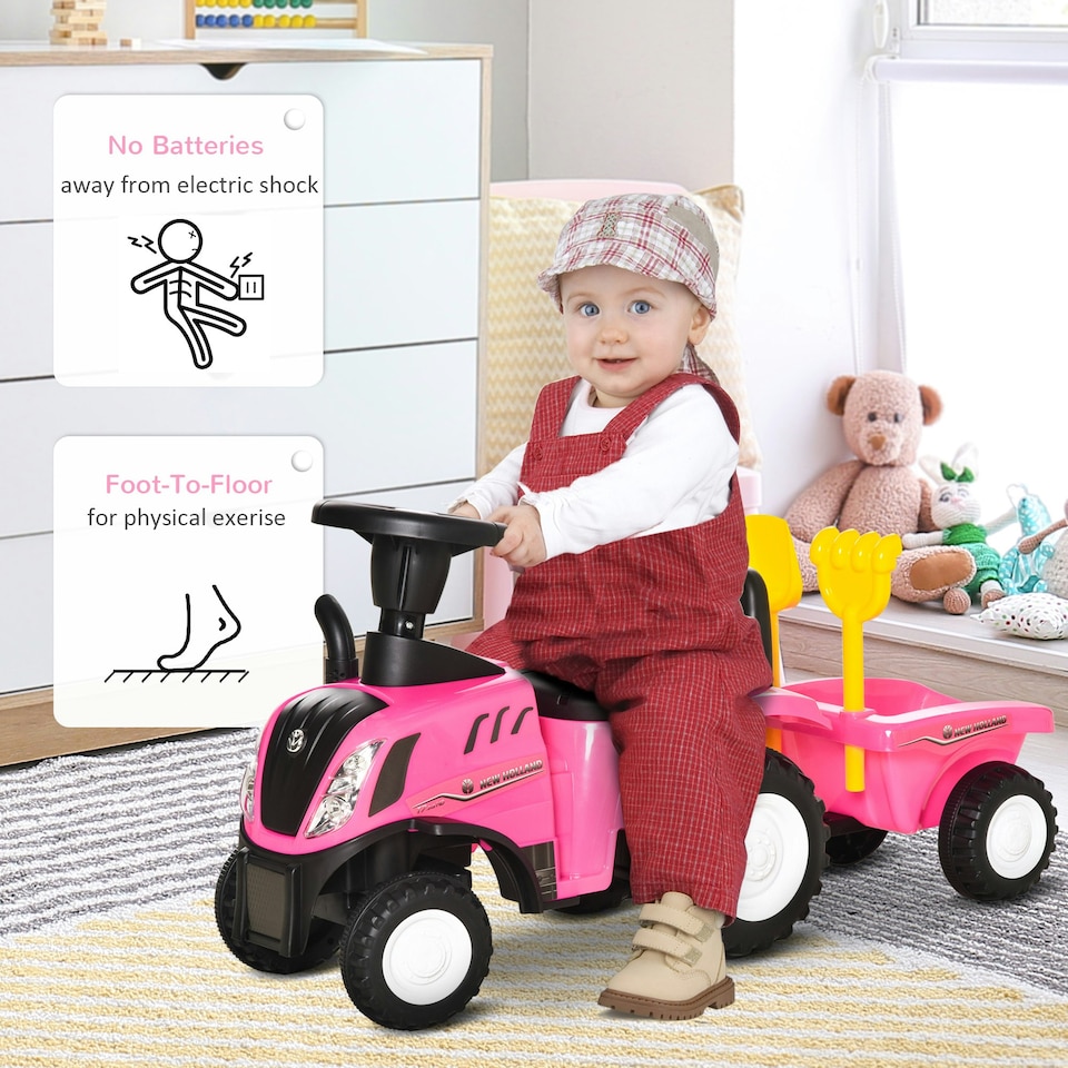image 1 of HOMCOM Ride On Tractor Toddler Walker Foot To Floor Slider 12-36 Months Pink