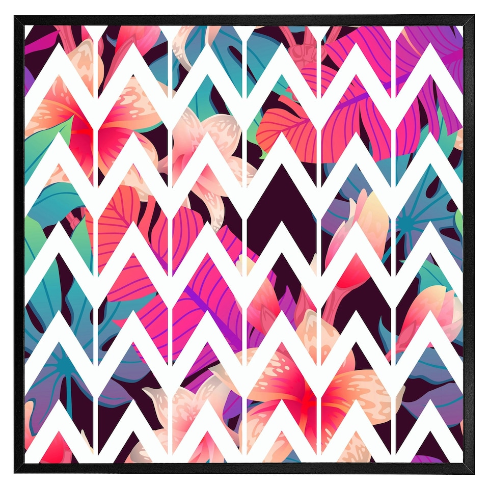 image 1 of Tropical geometric zig zags (Picture Frame) Grey | M