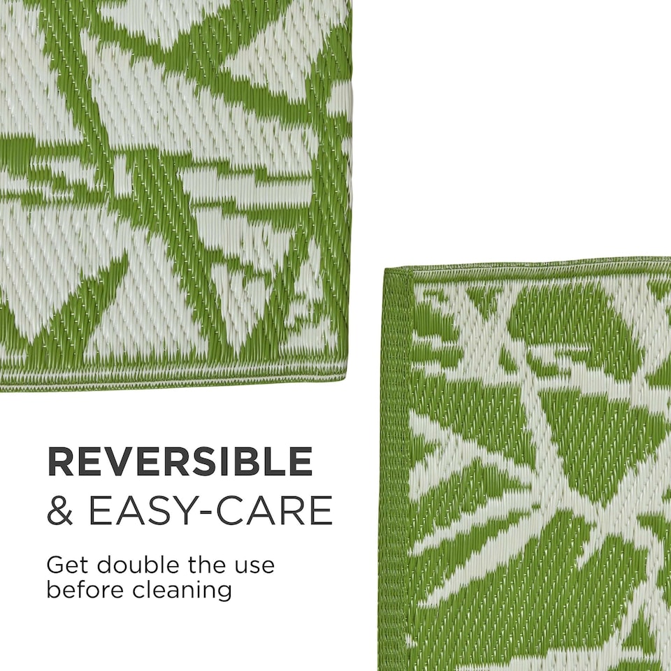 image 1 of Homescapes Outdoor Rug Luxury Waterproof Reversible Recycled, For Garden, Zena Tropical | Green | Green and White