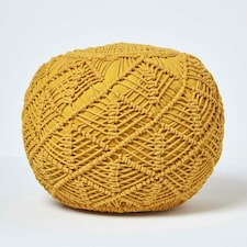 Homescapes Mustard Macrame Knitted Pouffe - 40 x 50 cm