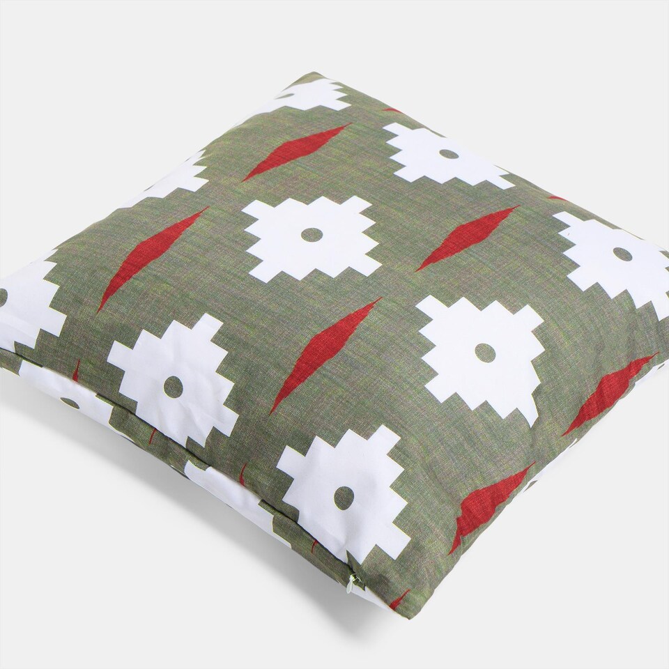 image 1 of OHS 2 x Geo Print Garden Cushion Covers Outdoor Water Resistant | Green | Olive