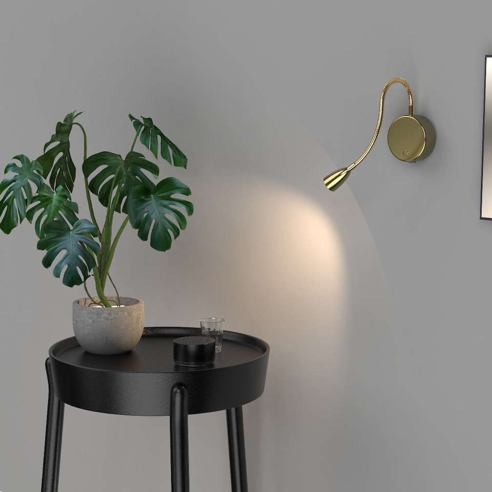 image 1 of CGC MATILDA Satin Gold Adjustable Flexible Neck LED Rechargeable Magnetic USB-C Bedside Wall Light