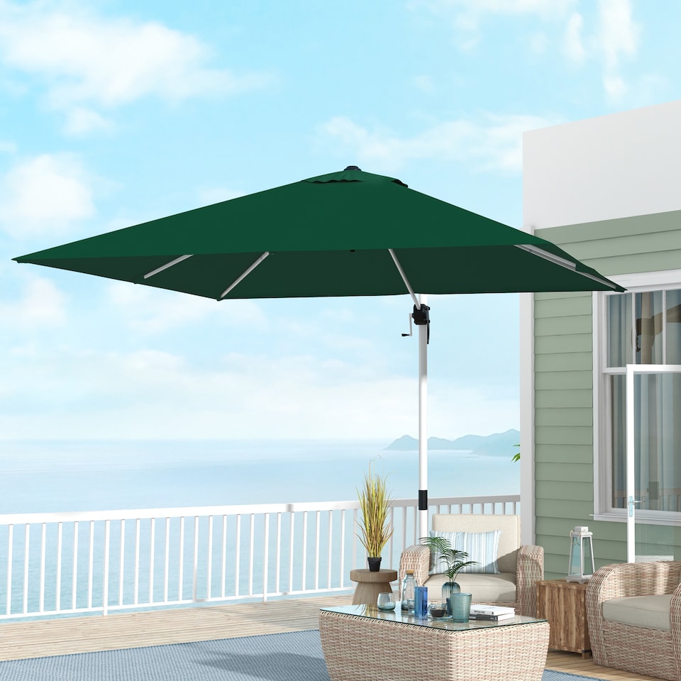 image 1 of Outsunny 3 x 3m Cantilever Roma Parasol, Square Garden Umbrella with Cross Base, Crank Handle, Tilt, 360 Rotation and Aluminium Frame, Green
