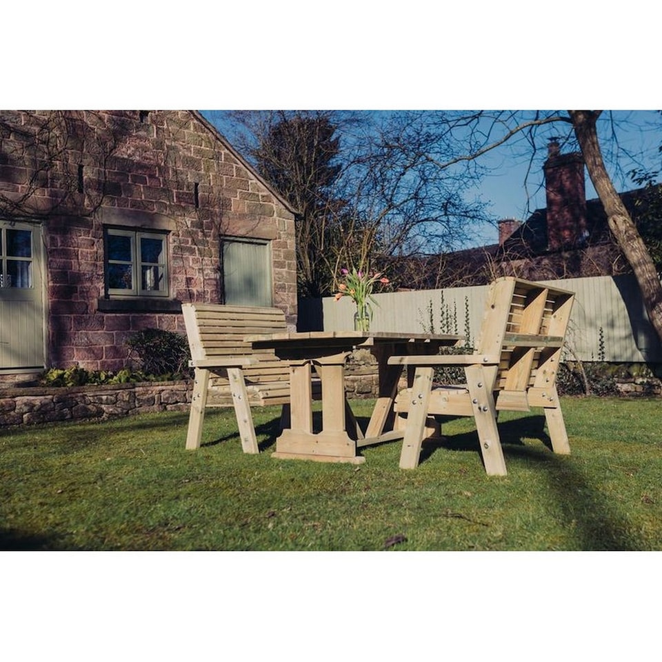 image 1 of Ergo Table Bench Set - Sits 6 - L250 x W290 x H105 cm - Minimal Assembly Required - Set of Waterproof Cushions Included