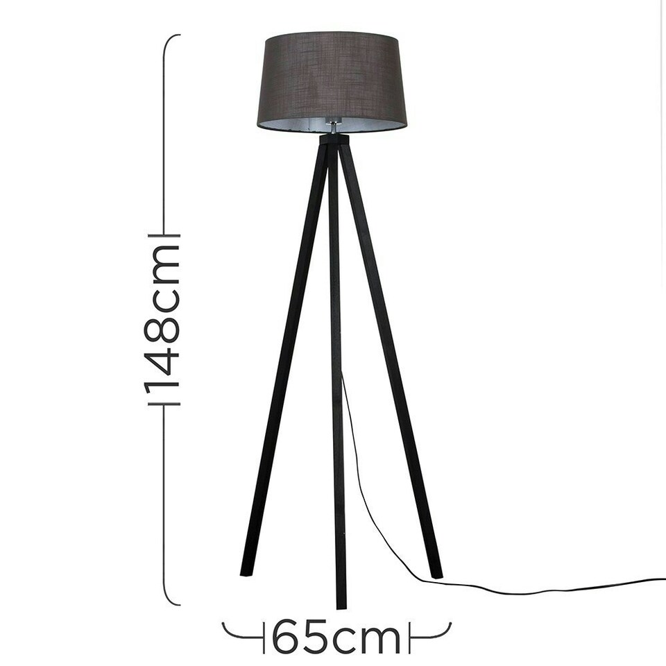 image 1 of ValueLights Modern Black Wood Tripod Floor Lamp With Grey Shade