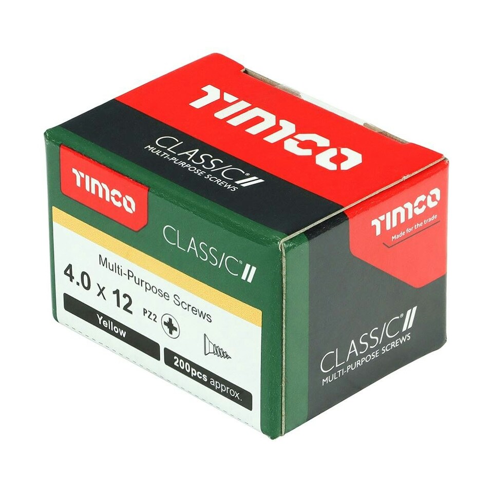 image 1 of Timco - Classic Multi-Purpose Screws - PZ - Double Countersunk - Yellow (Size 4.0 x 12 - 200 Pieces)