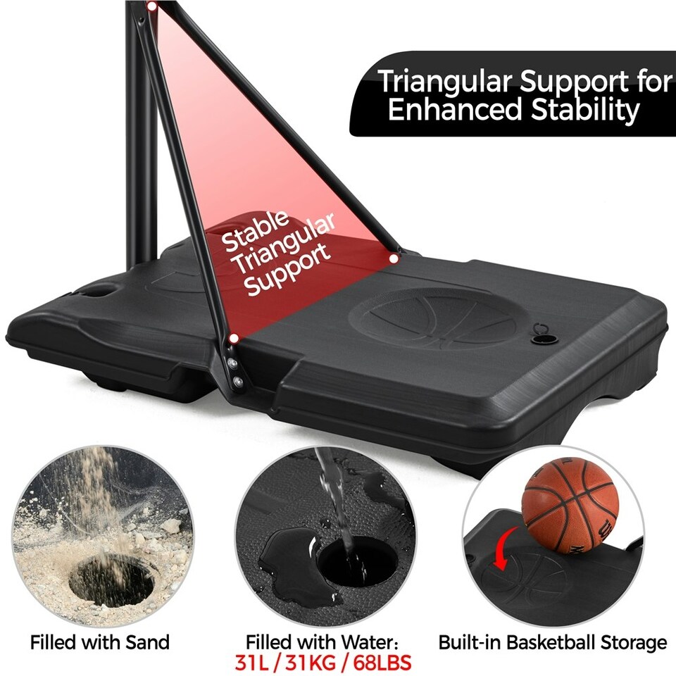 image 1 of Yaheetech PE Backboard Basketball Stand System w/ Wheels Black/White
