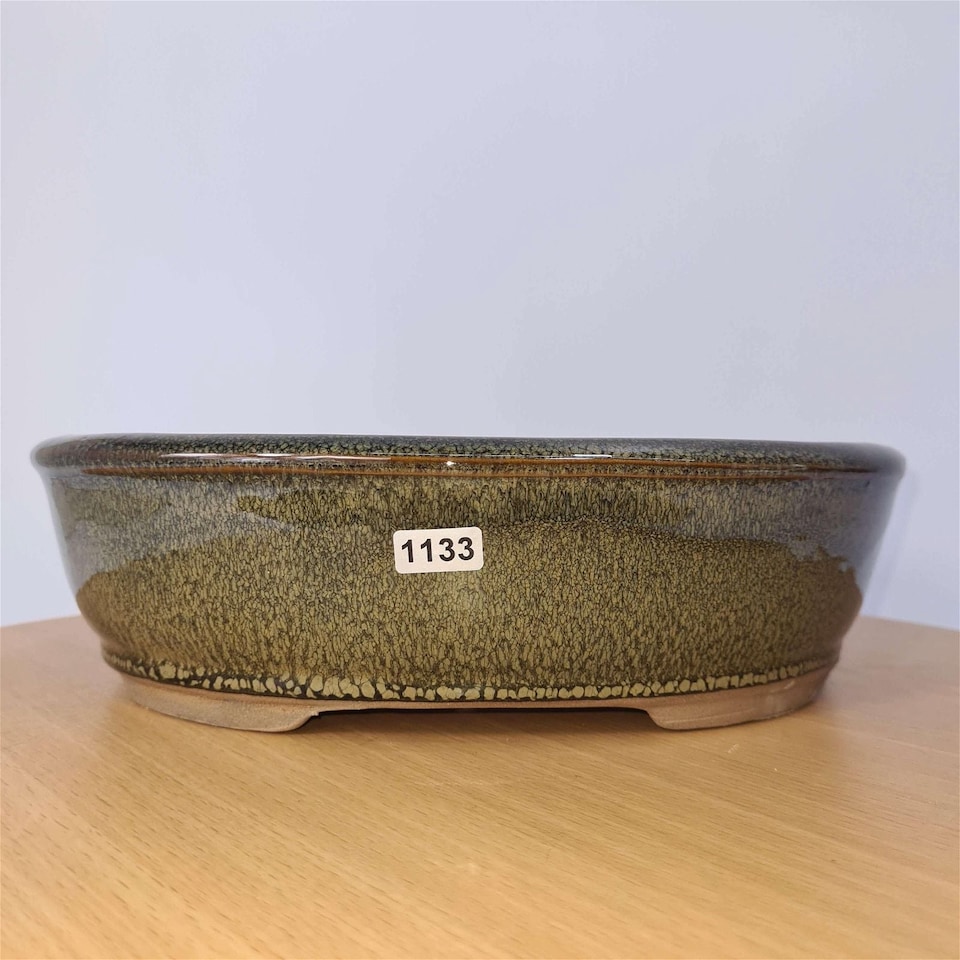 Yorkshire Bonsai 27cm Glazed Bonsai Pot Oval 27cm x 21cm x 8cm Green