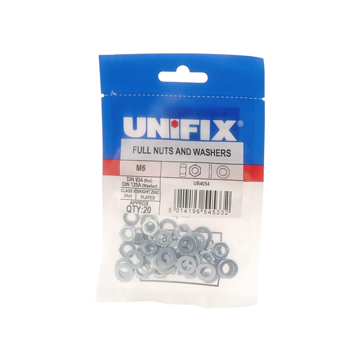 Unifix Class 8 Full Nuts & Washers M16 - Box of 20 Blue M16 20