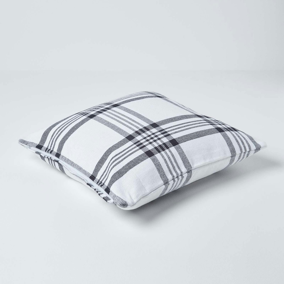 image 1 of Homescapes White & Black Tartan Pattern Cushion Cover - 60 x 60 cm | White | White & Black | 60 x 60 cm