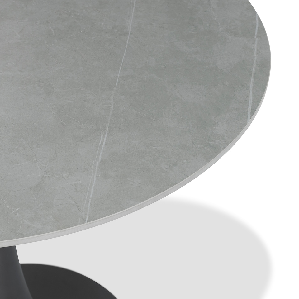 image 1 of Bentley Designs - Mason Grey Sintered Stone Circular Dining Table With Black Sand Powder Coated Base