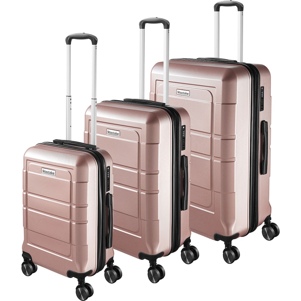 image 1 of Suitcase Luggage Set - L, M and S sizes, ABS plastic, swivel wheels, combination lock | Gold | rose gold | 1