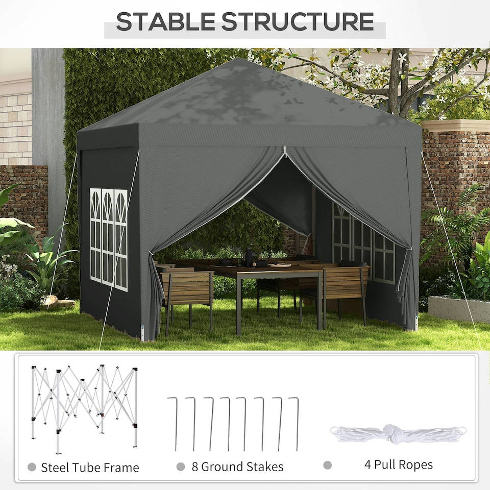 image 1 of Outsunny 3mx3m Pop Up Gazebo Party Tent Canopy Marquee with Storage Bag Grey