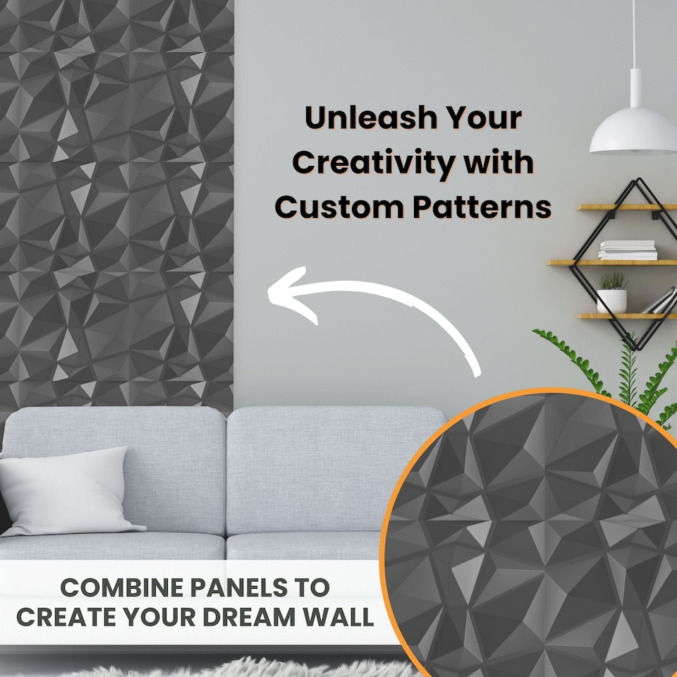 image 1 of NOVECRAFTO Decorative 3D Wall Panels (50cm x 50cm) Diamond Design PVC Cladding Panel