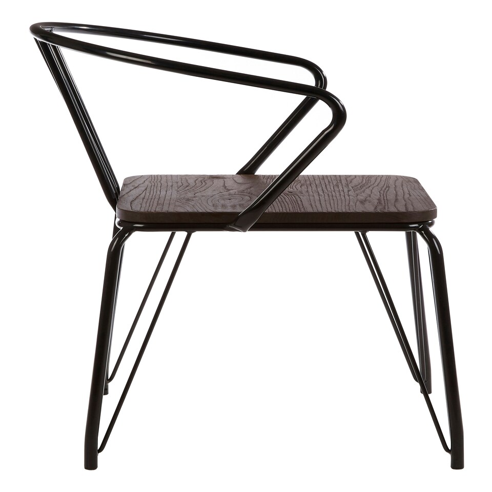 image 1 of Interiors by Premier Black Metal and Elm Wood Arm Chair, Accent Dining Arm Chair, Versatile Wooden Chair for Home, Office, Lounge