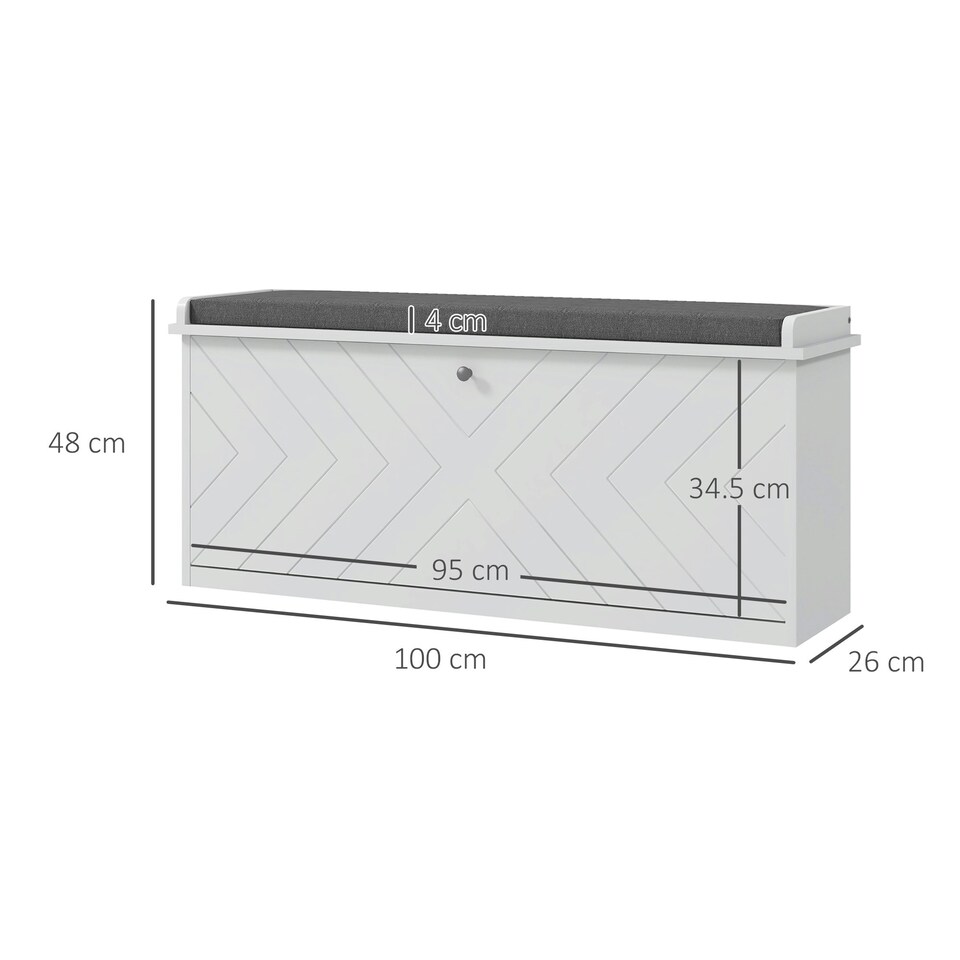 image 1 of HOMCOM Shoe Bench with Flip Drawer, Cushion, 10 Pairs for Entryway White | White | Grey