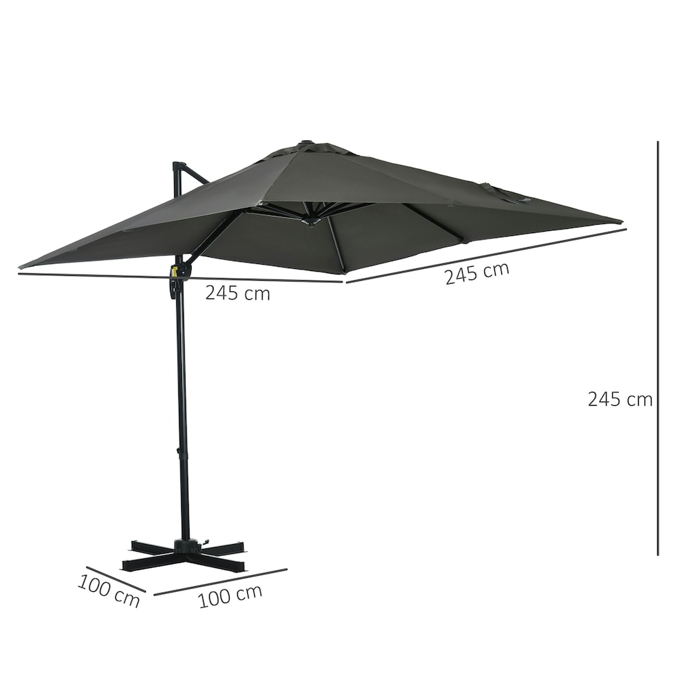 image 1 of Outsunny Square Cantilever Roma Parasol, 360-Degree Rotation, Grey