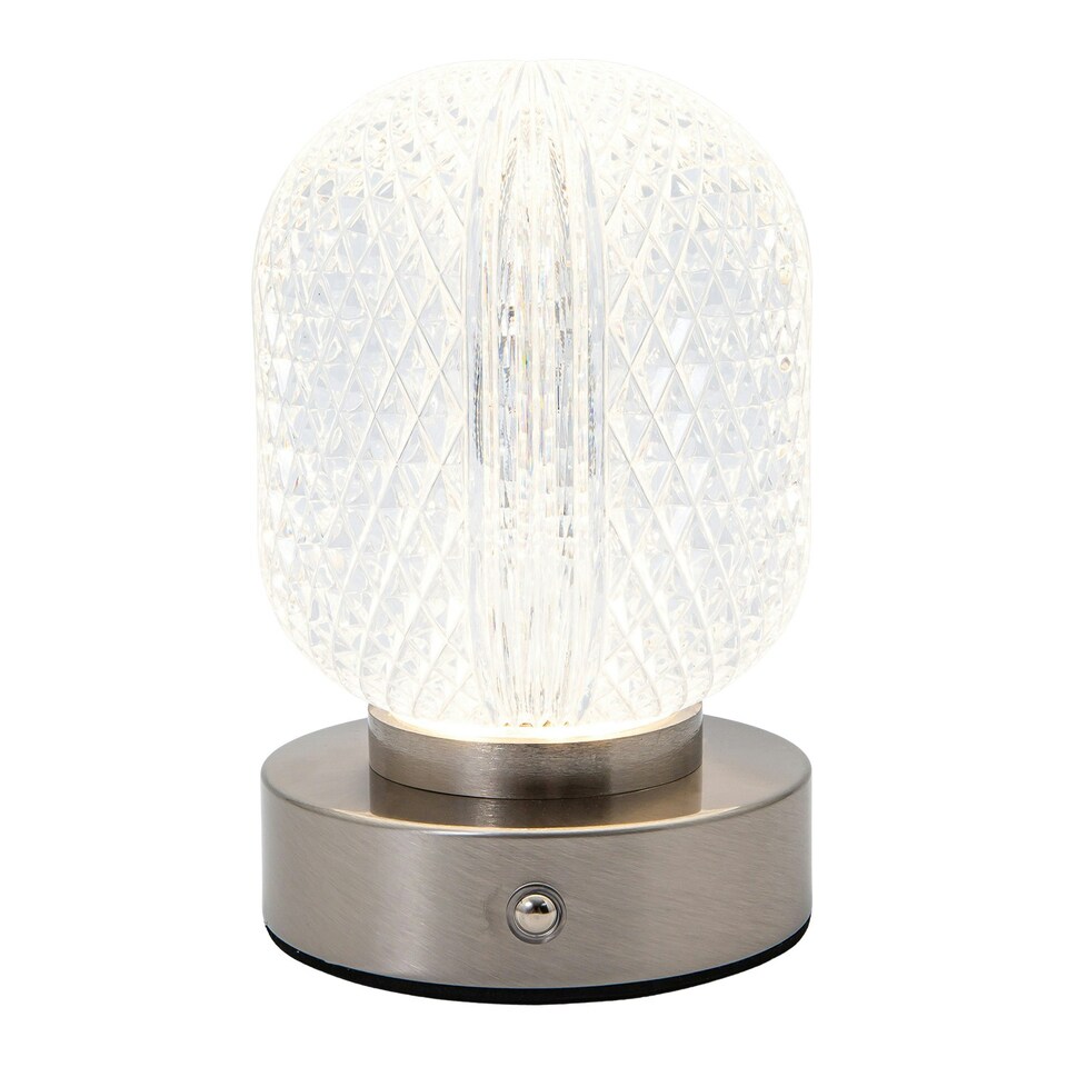 image 1 of Modern Nickel Rechargeable Touch Dimmable Table Lamp with Glass Shade