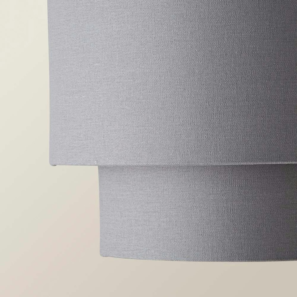 image 1 of ValueLights Jodie Two Tier Grey Linen Drum Lamp Shade and Bulb Grey