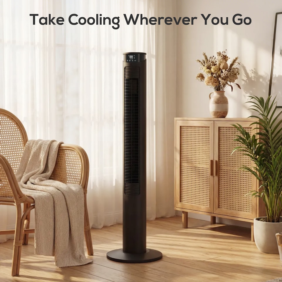 image 1 of HOMCOM Tower Fan with WiFi Control 116 cm | Black | Black | 31.5 x 31.5 x 116 cm