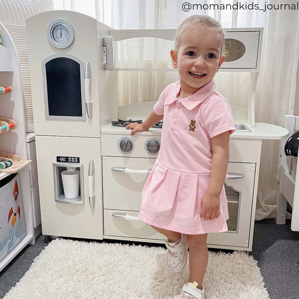 image 1 of Teamson Kids Pink Play Kitchen Set with Chalk Board and Pretend Ice Maker