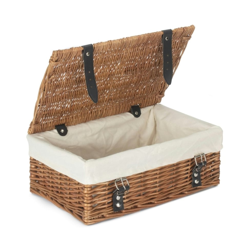 image 1 of 35cm Double Steamed Wicker Picnic Basket with Lining White | White | One Size