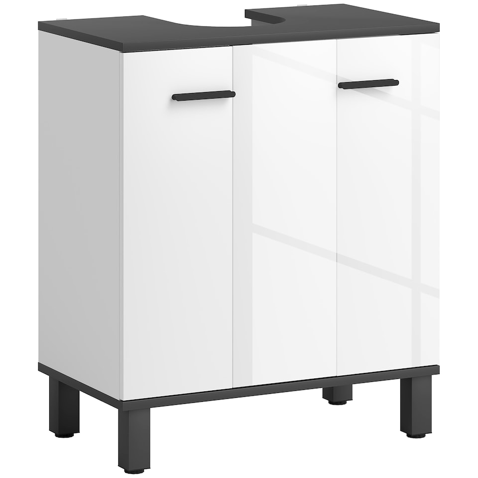 image 1 of HOMCOM Under Sink Bathroom Cabinet, Modern Under Sink Cabinet with Adjustable Shelf for Basin with or without Pedestal, 60 x 34 x 70cm, High Gloss White | White | High gloss
